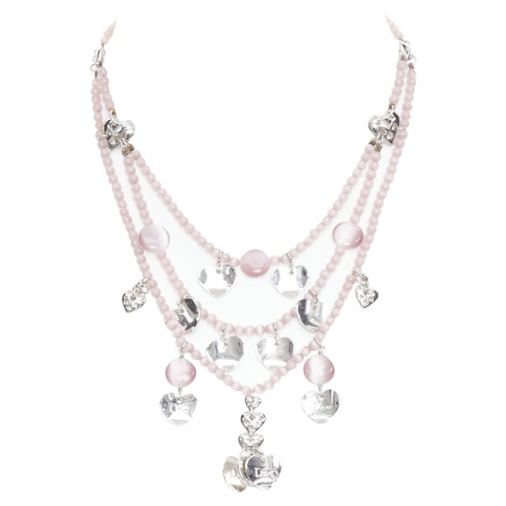 Christian Dior John Galliano silver pink heart logo necklace